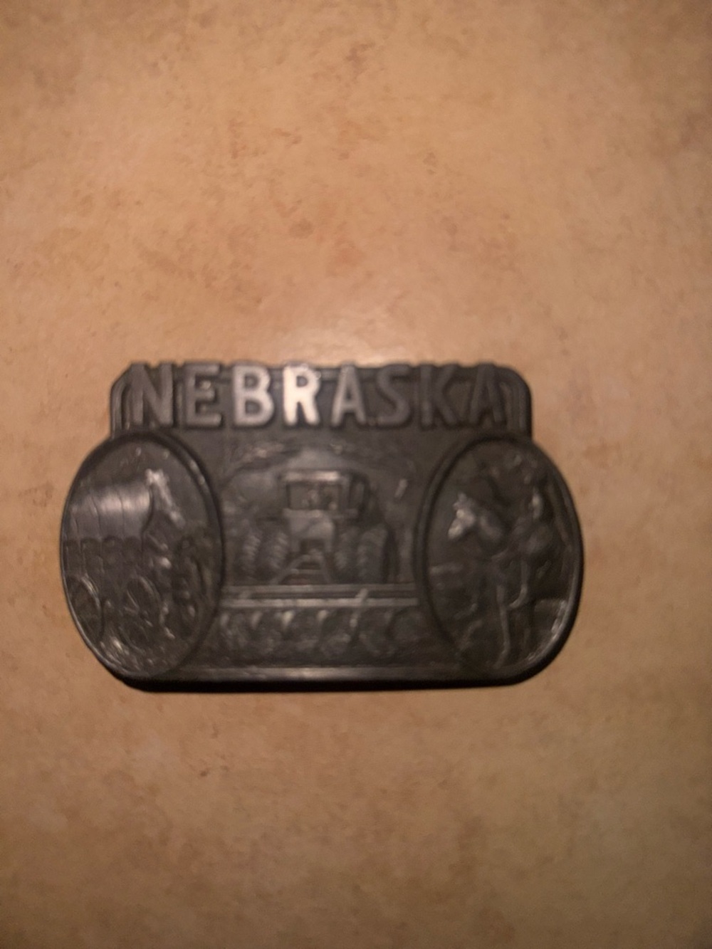 Nebraska Vintage Metal Belt Buckle - Dark Pewter Tone